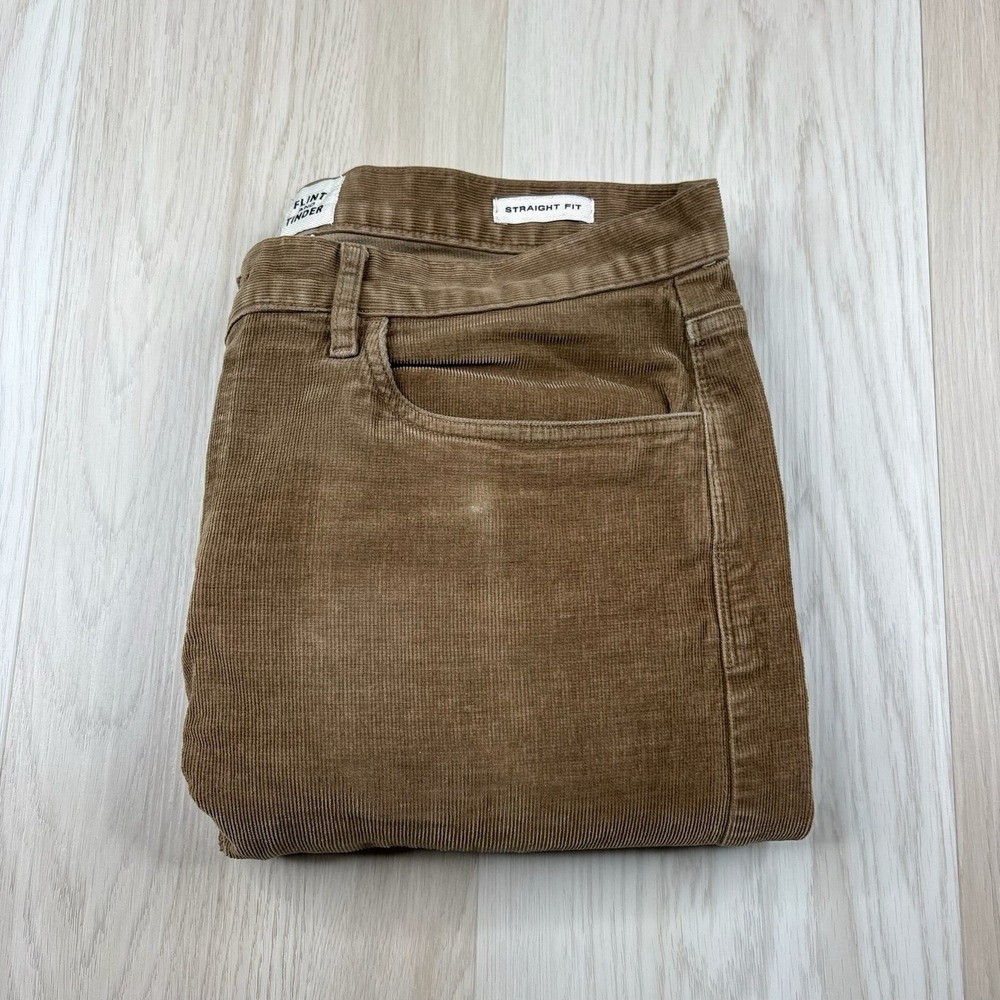 Flint and Tinder Brown Mid-Rise Straight Fit Corduroy Pants Mens Size 34x30 Hole